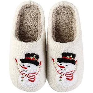 JadeRich Kerstpantoffels voor vrouwen mannen indoor zachte warme pluche slaapkamer pantoffels kerstboom pinguïn sneeuwpop, Sneeuwman, 7/8 UK