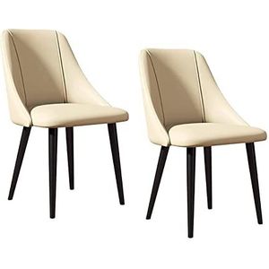 GEIRONV Keuken eetkamerstoelen Set van 2, carbon stalen benen teller stoelen zachte PU lederen slaapkamer appartement woonkamer zijstoelen Eetstoelen (Color : Beige)