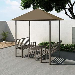 Tidyard Tuinpaviljoen, partytent, uv-bestendig, waterbestendig, paviljoen, tuinpaviljoen, tuintent, tuin, biertent met tafel en banken, 2,5 x 1,5 x 2,4 m, taupe, 180 g/m²