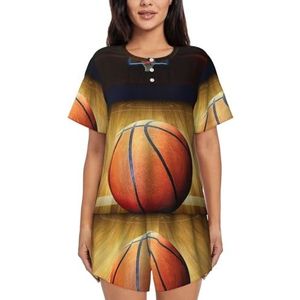 RIVETECH Basketbal Arena Print Vrouwen Korte Mouwen Pyjama Set Pyjama Lounge Set Met Zakken,, Zwart, L