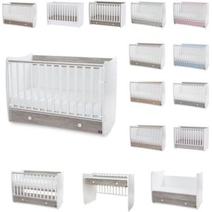 Lorelli Babybed Dream 70 x 140 cm, ombouwbaar, kinderbed, schommelbed, bureau, kleuren: wit/grijs