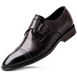 Oxford schoenen for heren Instapper Monk Strap Gepolijste neus Teen Leren antislip blokhak Lage antislip rubberen zool Outdoor (Color : Dark brown, Size : 36 EU)