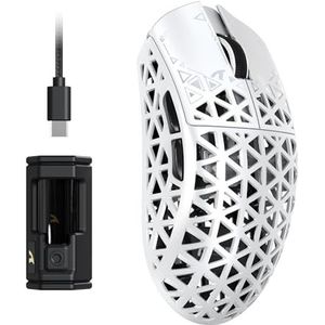 ATTACK SHARK R5 Ultra Koolstofvezel HyperSpeed Draadloze Gamingmuis, 39g Ultralichte Muizen, 2,4 G/BT/USB-C Bedraad, PAW3950MAX-Sensor, 8000Hz Draadloze Pollingsnelheid, 42KDPI, Win/Mac - Wit