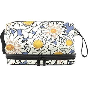 Grote capaciteit reizen cosmetische tas,Getrokken Lotus bloem patroon, make-up tas, waterdichte make-up tas organisator, Meerkleurig, 27x15x14 cm/10.6x5.9x5.5 in