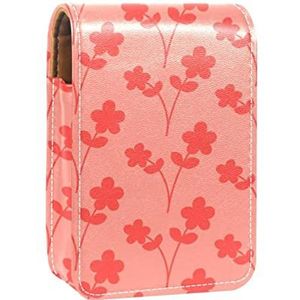 rode kleine bloemen rode achtergrond Lipgloss Houder Lipstick Case Draagbare Mini Lipstick Opbergdoos Reizen Lipstick Organizer Case met Spiegel voor Vrouwen, Meerkleurig, 9.5x2x7 cm/3.7x0.8x2.7 in