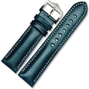 EDVENA Echt Lederen Armband Handgemaakte Horlogeband 18 20mm 22mm Horlogeband Groen Blauwe Kleur Polshorloge Band (Color : Blue silver buckle, Size : 21mm)