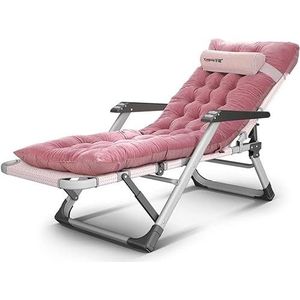 GEIRONV Tuin Ligstoelen, Strand Zwembad Tuinmeubilair Vouwbed Stalen Voeten Fauteuils Patio Camping Ligstoel Verstelbare Stoel Fauteuils (Color : Pink+thick pad)