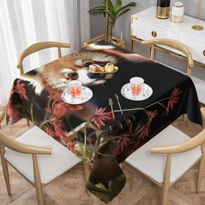 HJTRW Tafelkleed rode panda's vierkante tafelhoes waterdicht kreukbestendig tafelkleed wasbaar 152 x 152 cm keuken tafelkleden picknick eettafel doeken voor binnen buiten feest vakantie