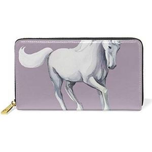 Wit paard eenhoorn paarse portemonnee echt lederen rits munt telefoon portemonnee koppeling voor vrouwen