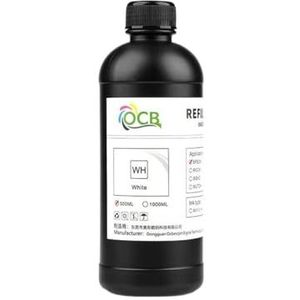 hJNGdU 500 ml universele LED-inkt compatibel met compatibele L1800 L805 1390 XP600 I3200 I1600 5113 DX5 DX7 DX10 printkoppen compatibel met flatbed inkjetprinters (hard wit)