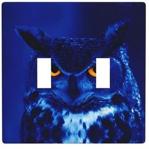 ZhaoYuGoods Blauwe Uil Print Muurplaat, Dubbele Toggle Lichtschakelaar Outlet Cover 2-Gang 11,4 cm x 11,4 cm, PC Decoratieve Voorplaat voor Thuis & Kantoor