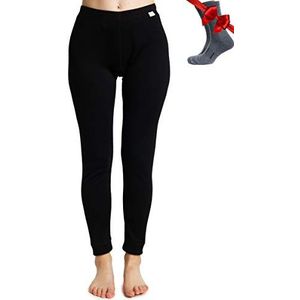 Merinowol Thermisch Ondergoed Voor Dames - Merino Ondergoed Voor Dames Merino Leggings + Wollen Sokken (Large, Black)