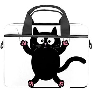 Cartoon Zwarte Kat met Scratch Laptop Schouder Messenger Bag Crossbody Aktetas Messenger Sleeve voor 13 13.3 14.5 Inch Laptop Tablet Beschermen Tote Bag Case, Meerkleurig, 11x14.5x1.2in /28x36.8x3 cm