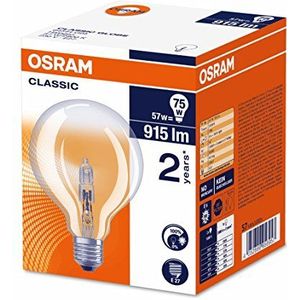 Osram Classic Globe Halogeenlamp, E27-fitting, dimbaar, 57 watt - vervanging voor 75 watt, warmwit - 2800K