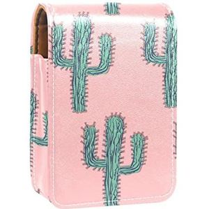 Gepersonaliseerde Lipstick Case Draagbare Make-up Tas Cosmetische Pouch Lippenstift Houder Make-up Organizer Groene Cactus Forest, Meerkleurig, 9.5x2x7 cm/3.7x0.8x2.7 in