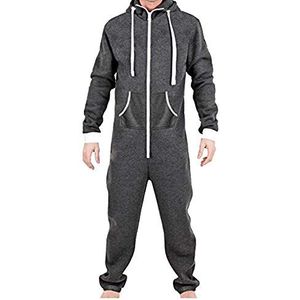 Newfacelook effen gekleurde onesie met capuchon voor heren, alles-in-een jumpsuit met rits en capuchon, HOUTSKOOL, XL