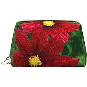 Rode Bloem Gedrukt Make-up Tas Reizen Make-up Organizer Cosmetische Borstel Zakken Case Lederen Make-up Case Rits Pouch Toilettas voor Vrouwen, Wit, Eén maat