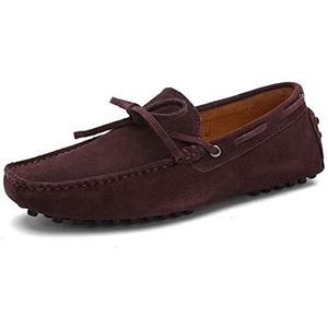 Loafers for heren Bootschoenen Echt leer Stiksels Details Ronde neus Suede Vamp Lichtgewicht Comfortabel Antislip Casual instappers(Brown,46.5 EU)