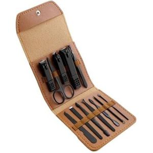 Manicureset, nagelknipperset, Verpakking van 12 veelkleurige roestvrijstalen nagelknippersets for manicure en pedicure(Bruin)