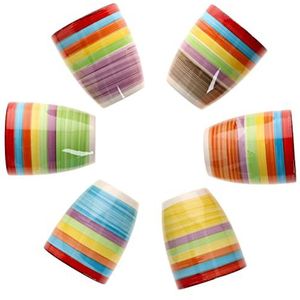 MamboCat Ibiza Rainbow 6-delige set koffiemokken I 350 ml I beker in regenboogkleuren I 6 personen I bonte aardemokken zonder handvat voor warme dranken I thee-poot met streepdecoratie I koffieservies