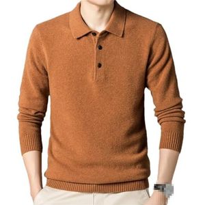Heren lange mouwen effen kleur trui herfst en winter wol gemengd casual basic gebreide trui, Oranje, XL