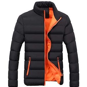 TANGLI Lichte winterjas voor heren, warme draagbare gewatteerde jas voor wandelen, reizen, kamperen, waterbestendige regenjas, microvezelvulling, ideaal bij koud weer, A-oranje, 3XL