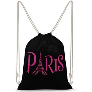 Parijs Eiffeltoren Trekkoord Rugzak String Bag Sackpack Canvas Sport Dagrugzak voor Reizen Gym Winkelen