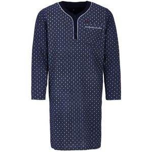 Henry Terre Nachthemd heren lange mouwen ruitpatroon borstzak knoopsluiting M-3XL, Donkerblauw, XL
