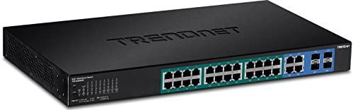 TRENDnet 2-poorts Web Smart PoE+ Switch, 24 x Gigabit PoE+ poorten, 4 x gedeelde gigabit poorten (RJ-45- of XGA), VLAN, QoS, LACP, IPv6 ondersteuning, 370W PoE-totaalvermogen, TPE-5028WS