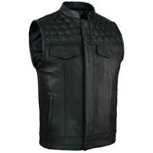 Leatherick Honeycomb SOA Motorvest voor heren, echt leer, met verborgen transport, zwart, met polyester voering, Zwart, 66