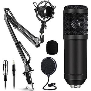 Geluidskaartset, Condensatormicrofoon met V8S Live-geluidskaart (optioneel) for live streaming, zingen, gamen(Style A Black)