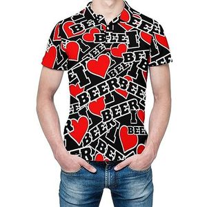 I Heart Beer T-shirt met korte mouwen voor heren, golfshirt, normale pasvorm, tennisshirt, casual business tops