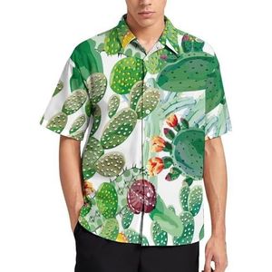 Cactus met oranje bloemen zomer heren shirts casual korte mouw button down blouse strand top met zak 2XL