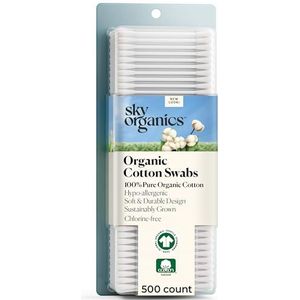Sky Organics - Biologische wattenstaafjes, 500 ct. - Ultra Soft Tips - Sterk & Duurzaam - Hypoallergeen - Chloorvrij - Duurzaam - Met Ebook - Natuurlijk, Veganistisch & Wreedheidsvrij - Huidverzorging