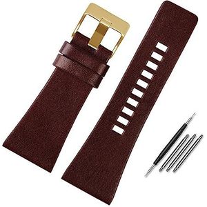YingYou Echt Lederen Horlogeband Compatibel Met Diesel DZ7396DZ1206 DZ1399 DZ1405 Horlogeband Litchi Grain 22 24 26 27 28 30 32 34mm Band Armband(Color:Flat brown gold,Size:27mm)