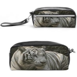 MNVTSKOP Witte Bengaalse Tijger Make-uptas Kleine Cosmetische Reistas Draagbare Briefpapier Organizer voor Vrouwen Leraar