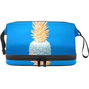 Grote capaciteit reizen cosmetische tas,ananas comosus blauw,make-up tas,Waterdichte make-up tas organisator, Meerkleurig, 27x15x14 cm/10.6x5.9x5.5 in