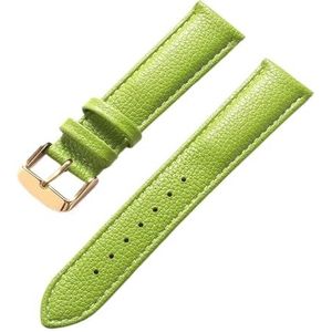 YingYou Echt Lederen Litchi Patroon Zacht Lederen Band Heren Dames Gesp Gesp Grijs Abrikoos Paars Horlogebandje Accessoires (Color : Apple Green Gold, Size : 15mm)