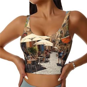ZXERTG Atletische tanktops met Italiaanse straatprint, hoge ondersteuning, ideaal voor high-impact trainingen, yoga en hardlopen, Zwart, S