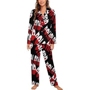 Polen Vlag Art Print Vrouwen Lange Mouw Button Down Nachtkleding Zachte Nachtkleding Lounge Pyjama Set 2XL