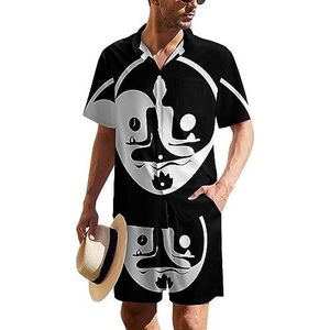 Yoga Yin Yang Hawaïaans pak voor heren, set van 2 stuks, strandoutfit, shirt en korte broek, bijpassende set