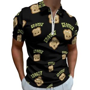 Peanut Butter-smiley Gezicht Half Zip-up Polo Shirts Voor Mannen Slim Fit Korte Mouw T-shirt Sneldrogende Golf Tops Tees M