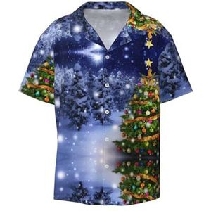 OdDdot Kerstboom 1 Print Heren Overhemden Atletische Slim Fit Korte Mouw Casual Business Button Down Shirt, Zwart, XL