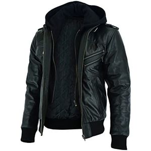 Vance - Leren Herenjack - Zwart - 100% Rundleer - Afneembare Hoodie