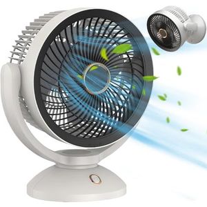 Ywmkasl Tafelventilator, wandventilator, kleine luchtstroomventilator, 4 snelheden, draagbaar, stil, 4000 mAh batterij, ledlicht, USB-opladen, voor kantoor, slaapkamer en buiten