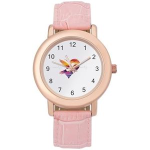 Kolibrie Hartjes/ECG-print, elegant horloge met leren band, analoog kwartshorloge