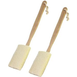 2-Pack Natuurlijke Loofah Exfoliërende Badborstel met Lange Houten Handvat, Loofah Exfoliërende Body Scrubber, Terug Lufas voor Mannen & Vrouwen
