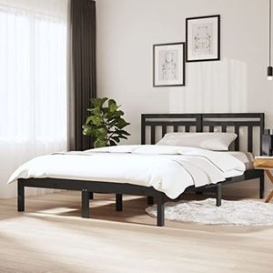 XGWKCNV Bedden & Accessoires Bedframe Grijs 150x200 cm Kingsize Massief Houten Bedden & Bedframes