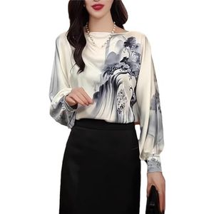 Dvbfufv Dames zomer elegant Koreaans oversized shirt dames mode formele lange mouwen T-shirts tops, Zwart/Wit, S