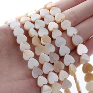 Natuurlijke witte liefde hart schelp kraal zoetwater parelmoer losse spacer kraal voor sieraden maken DIY armband ketting 6-12 mm-meter geel-10 mm